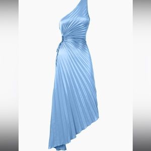 Light blue bold pleated satin dress